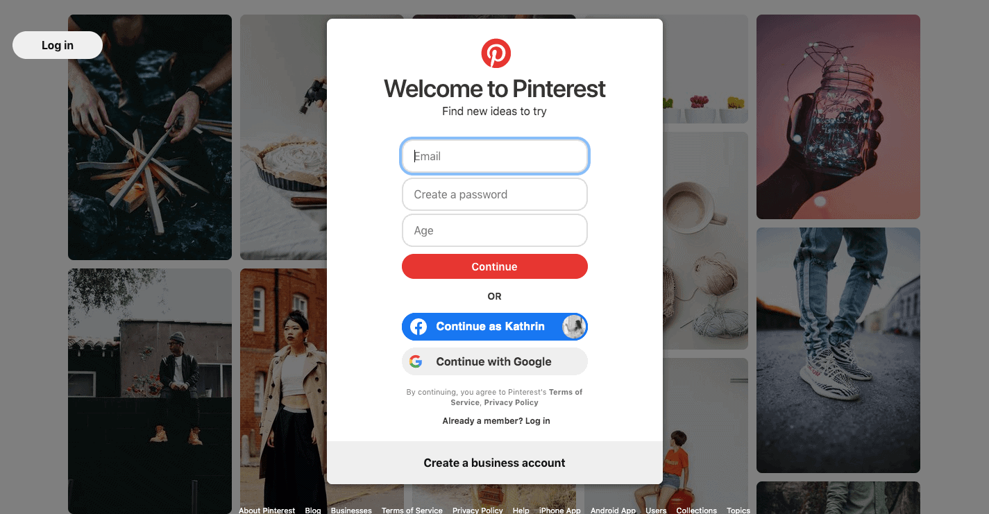 Pinterest sign up