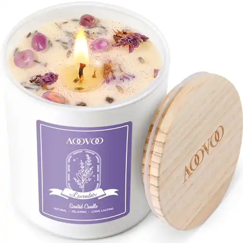 Lavender Scented Candle with Crystals