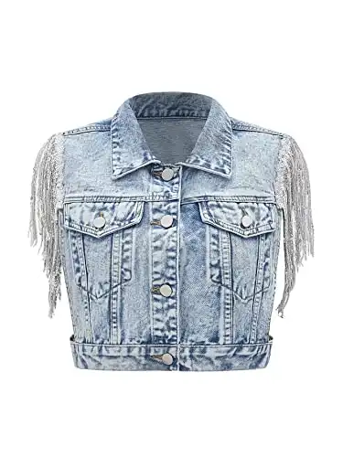 Fringe Sleeveless Denim Jacket