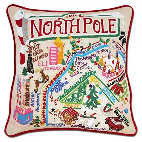 North Pole City Embroidered Pillow