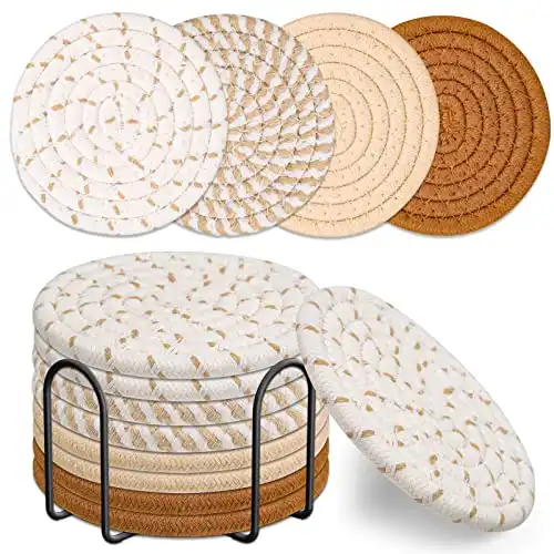 Hand-Woven Cotton Coasters With Holder