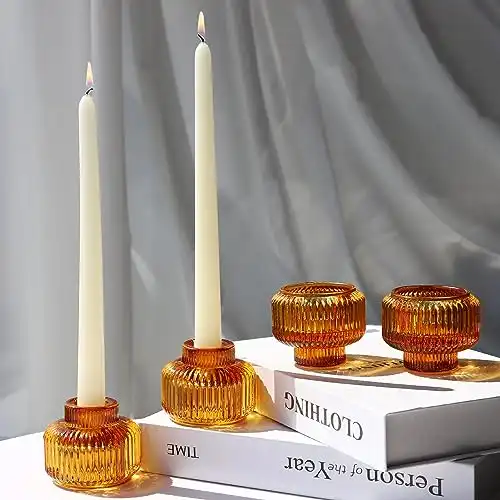 Ribbed Glass Candlestick Holders