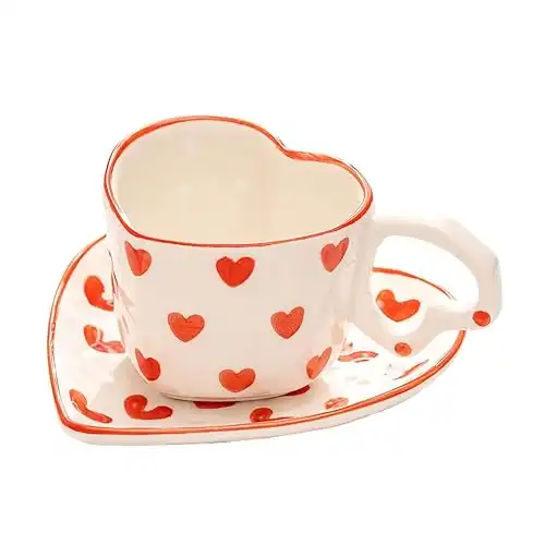 Heart Ceramic Mug with Saucer