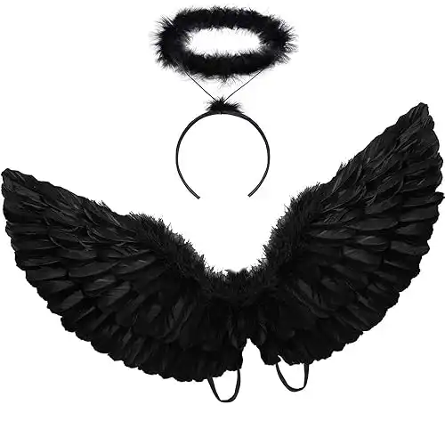 Black Angel Wings and Halo