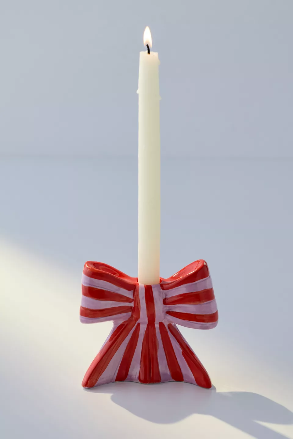 Striped Bow Taper Candle Holder