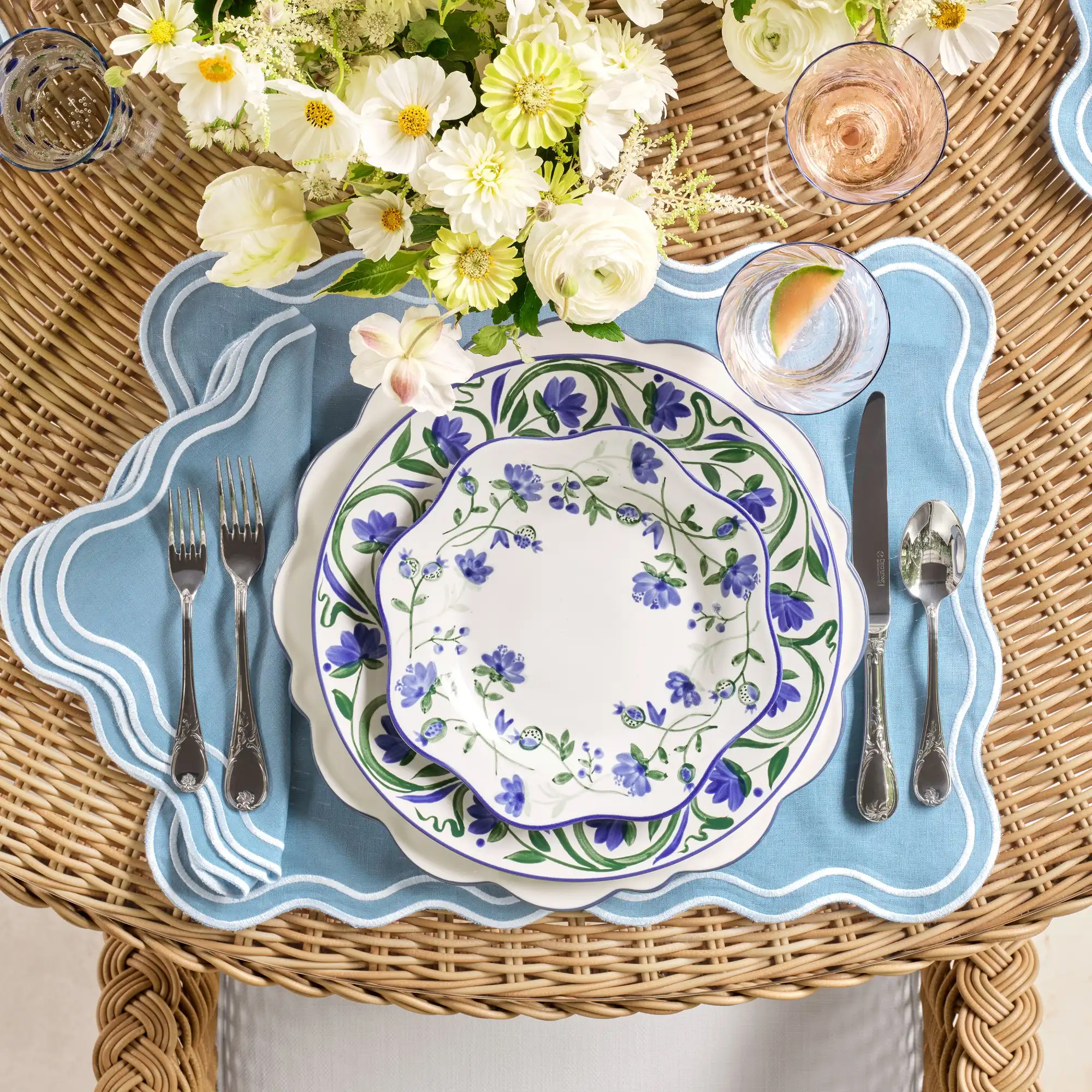 Blue Floral Scalloped Chargers