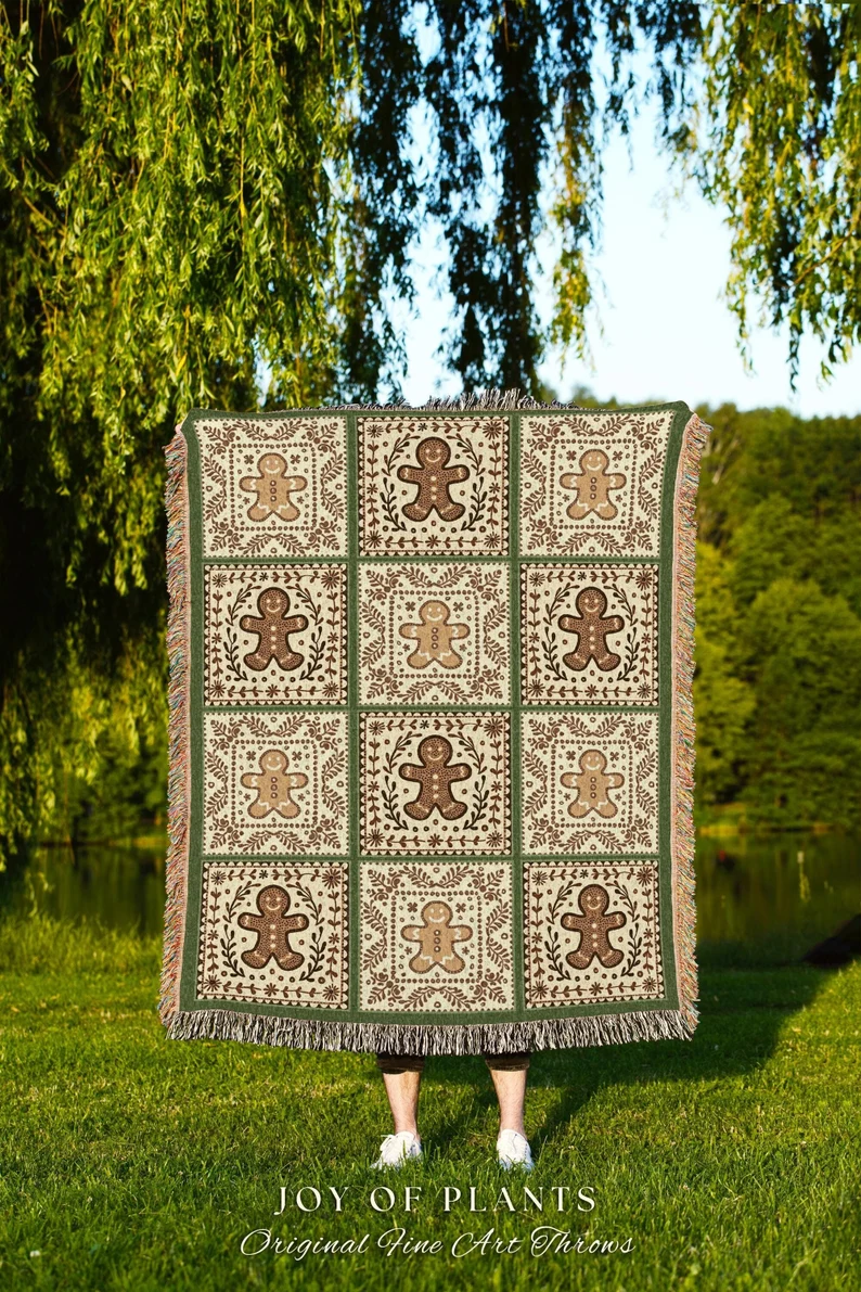 Gingerbread Patchwork Tapestry Blanket