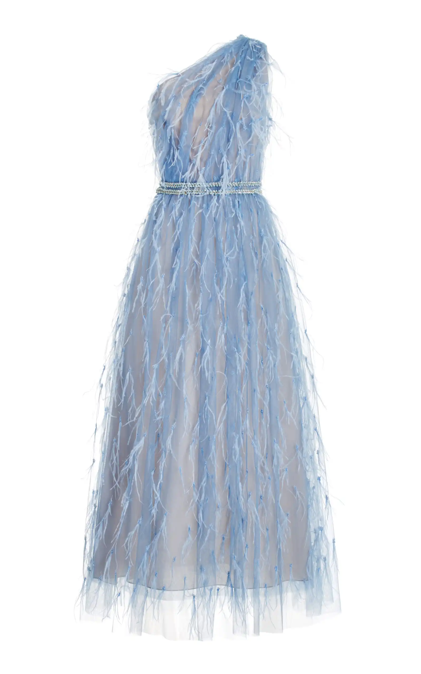 Feather-Embroidered Tulle Dress